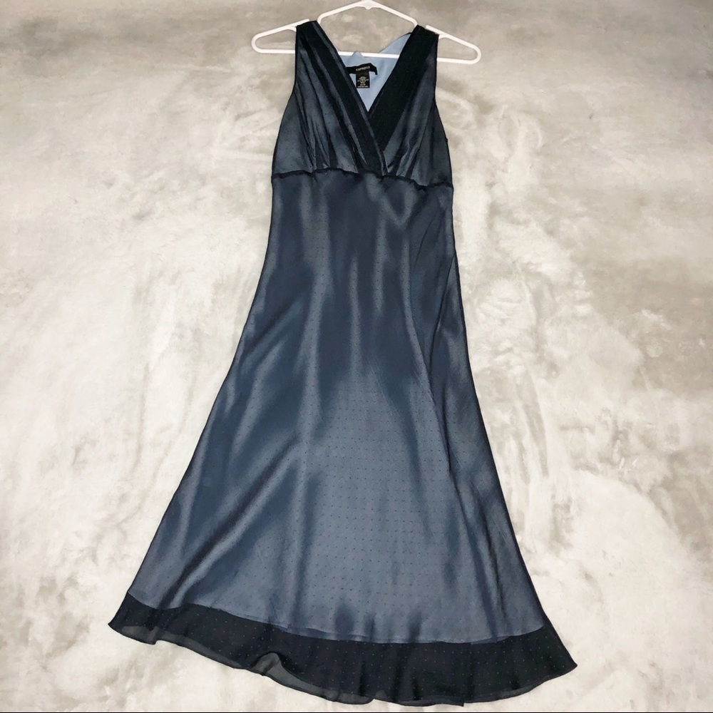 Express Dress V-Neck Sleeveless 100% Silk Blue